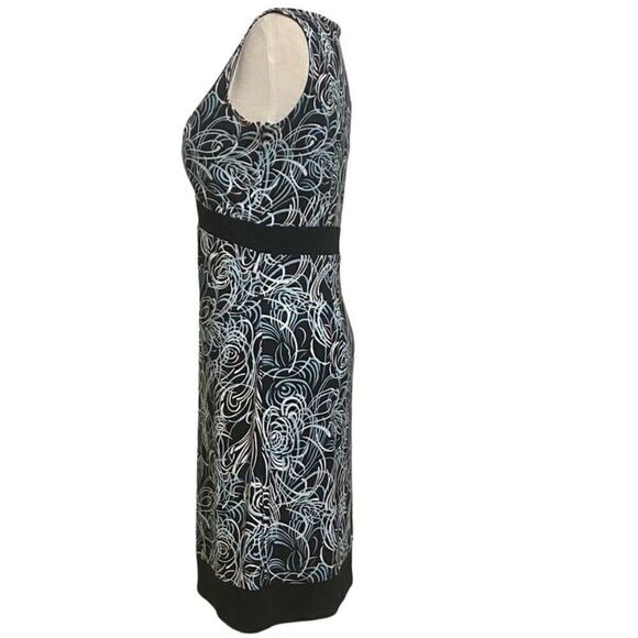 Ann Taylor Loft Sleeveless Dress Sz 2 Black with Teal & White Swirls Side Zipper - Picture 5 of 9